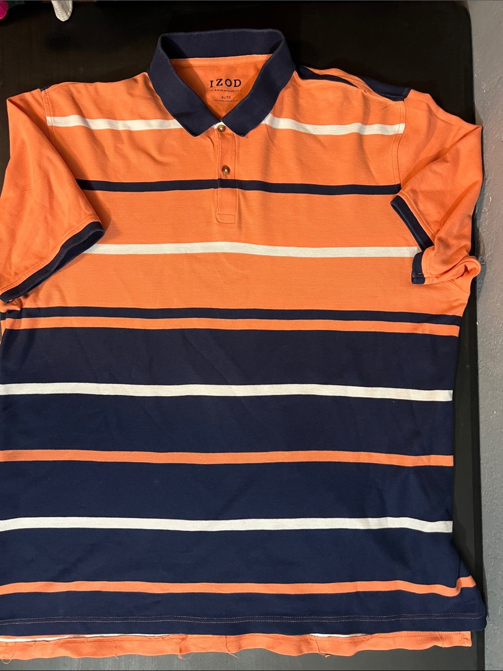 Izod Men's Orange, Navy & White Striped Polo